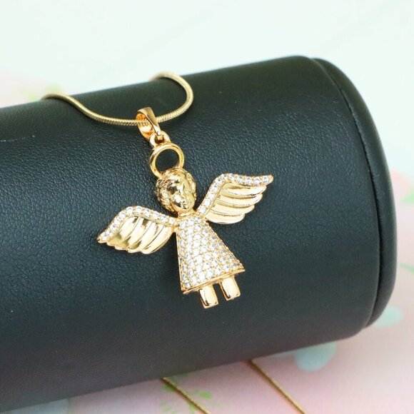 "Sparkling Angel Rose Gold Pendant with Wings and Halo, XPPT1212 - Picture 7 of 12